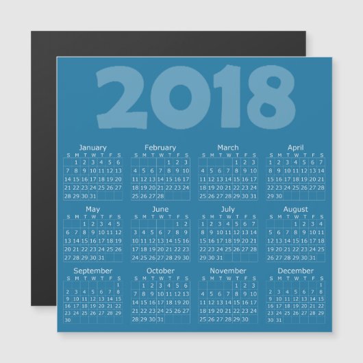 Blauw 2018 Kalender Vierkant Magnetische Kaart (Voorkant / Achterkant)
