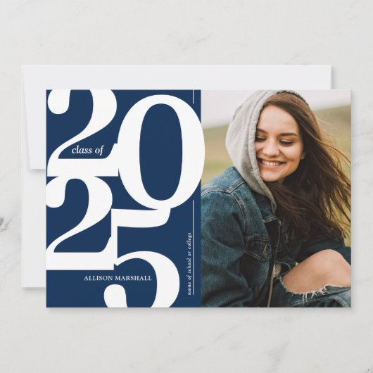 Blauw 2025 Foto Afstuderen Uitnodiging (Voorkant)