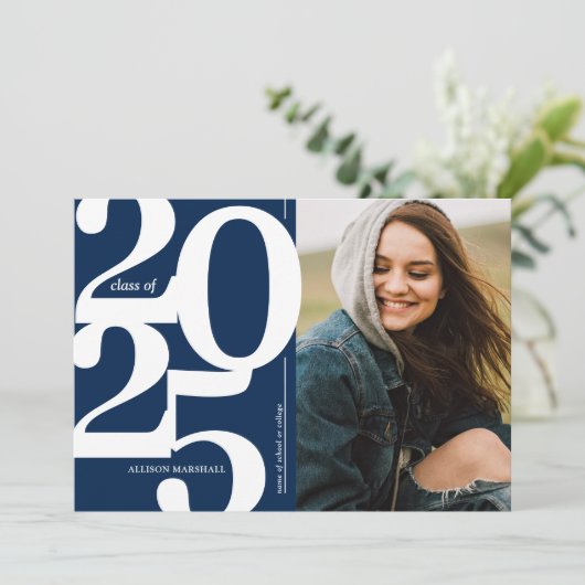 Blauw 2025 Foto Afstuderen Uitnodiging (Staand voorkant)