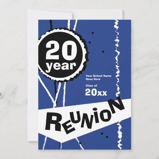  blauw 20 jaar Uitnodiging van de Klasse Reunion (Voorkant)