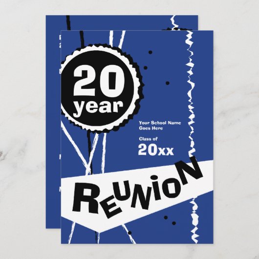  blauw 20 jaar Uitnodiging van de Klasse Reunion (Voorkant / Achterkant)