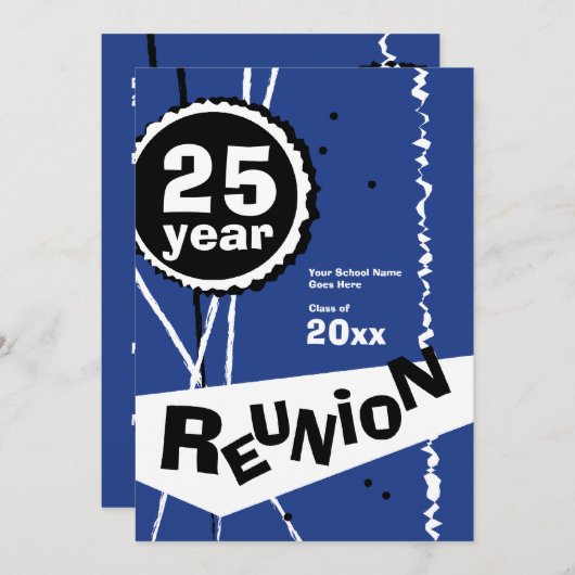 blauw 25 jaar Uitnodiging voor reünie (Voorkant / Achterkant)