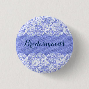 Blauw 2 namaak linnen & witte kant bruidsmeisjes k ronde button 3,2 cm