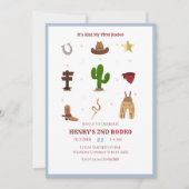 Blauw 2e Rodeo Cowboy Kids Verjaardagsuitnodiging Kaart (Voorkant)