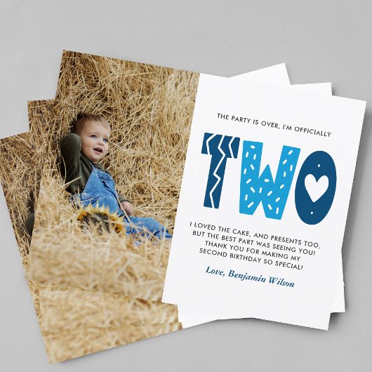 Blauw 2e verjaardag Hartelijk dank Briefkaart