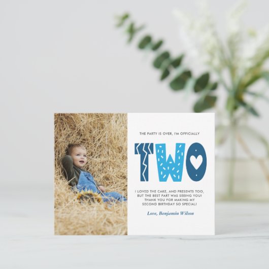 Blauw 2e verjaardag Hartelijk dank Briefkaart (Staand voorkant)