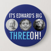 Blauw 30e Drie OH! drie fotoverjaardag Ronde Button 4,0 Cm (Voorkant)