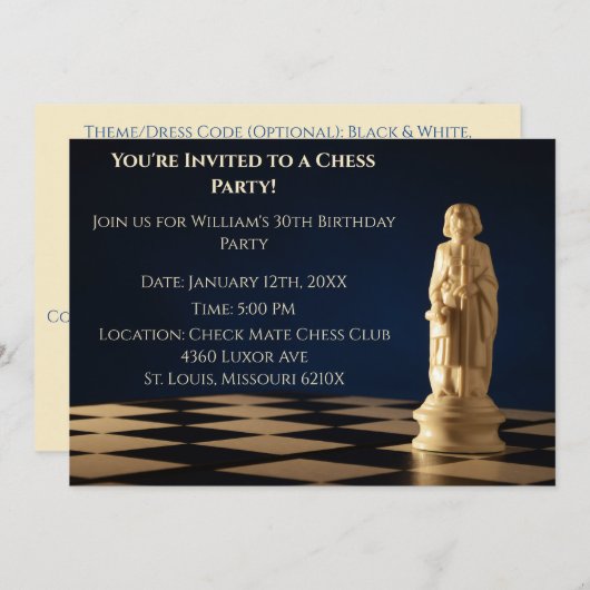 Blauw 30ste verjaardagsfeest schaak loper kaart (Voorkant / Achterkant)