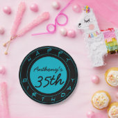 Blauw 35e verjaardagsfeest gepersonaliseerde papie papieren bordje (Feest)
