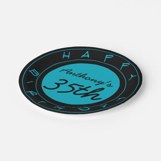 Blauw 35e verjaardagsfeest gepersonaliseerde papie papieren bordje (Gekanteld)