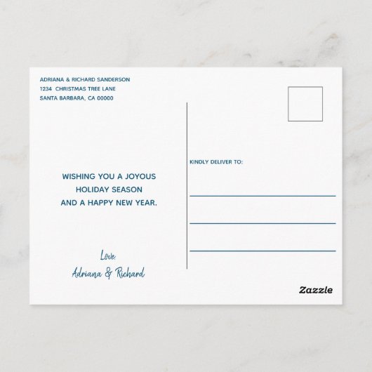 Blauw 3 foto Kerstvakantie Briefkaart (Achterkant)