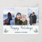 Blauw 3 foto Kerstvakantie Briefkaart (Voorkant)