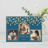 Blauw 3 Foto's kerstfeestdag Feestdagenkaart (Staand voorkant)