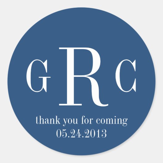 Blauw 3 initiaal monogram label label bruiloft gun (Voorkant)