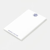 Blauw 3 Initieel Winged Script Monogram B&G Doe-he Post-it® Notes (Schuin)