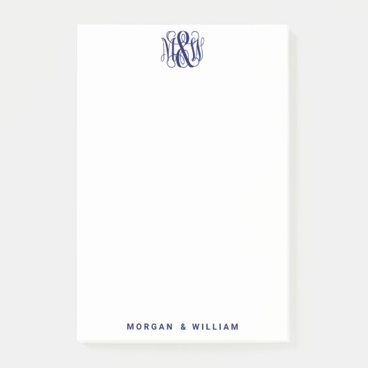 Blauw 3 Initieel Winged Script Monogram B&G Doe-he Post-it® Notes (Voorkant)