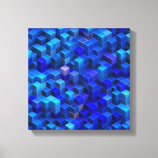 Blauw 3D-blokjes abstract geometrisch patroon Canvas Afdruk (Voorkant)