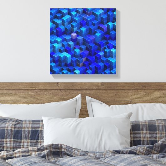 Blauw 3D-blokjes abstract geometrisch patroon Canvas Afdruk (Insitu (Slaapkamer))
