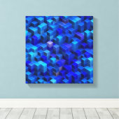 Blauw 3D-blokjes abstract geometrisch patroon Canvas Afdruk (Insitu (Houten vloer))