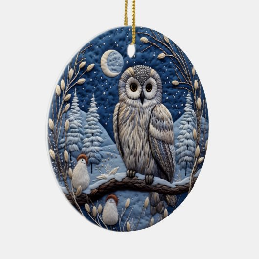Blauw 3D Kerst Schattige Uil Dier Keramisch Ornament (Rechts)
