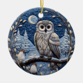 Blauw 3D Kerst Schattige Uil Dier Keramisch Ornament (Voorkant)