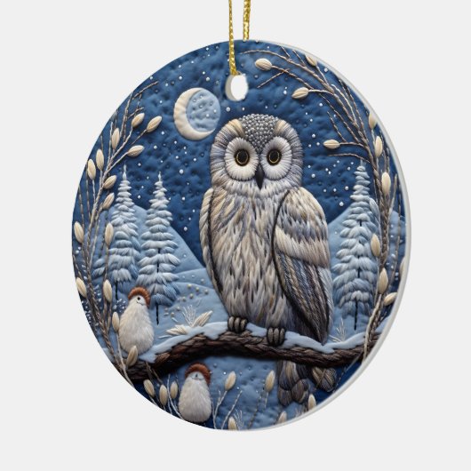 Blauw 3D Kerst Schattige Uil Dier Keramisch Ornament (Links)