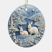 Blauw 3D Schattige Wit Konijnen Dier Kerstmis Keramisch Ornament (Links)
