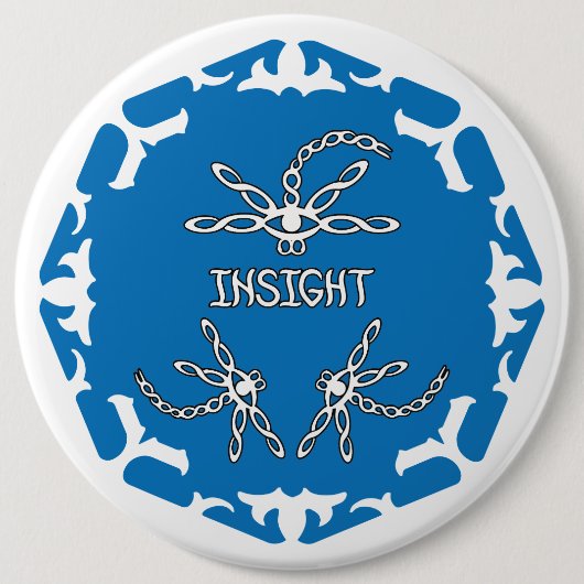 Blauw, 3e Oog Chakra "Inzicht" Libel Witte Achterg Ronde Button 6,0 Cm (Voorkant)