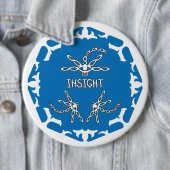 Blauw, 3e Oog Chakra "Inzicht" Libel Witte Achterg Ronde Button 6,0 Cm (In situ)