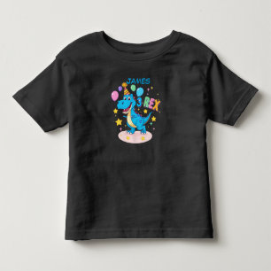 Blauw 3e verjaardag dinosaurus feest T-shirt