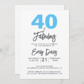 Blauw 40 en Fabulous | 40ste verpartij Kaart (Voorkant / Achterkant)