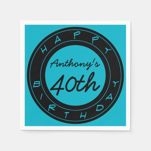 Blauw 40e Verjaardagsfeest Gepersonaliseerd Papier Servet (Voorkant)