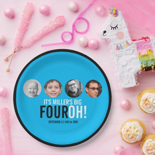 Blauw 40e Vier OH! foto veertigste verjaardagsfees Papieren Bordje (Feest)