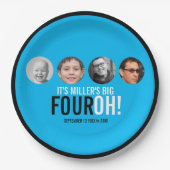 Blauw 40e Vier OH! foto veertigste verjaardagsfees Papieren Bordje (Voorkant)