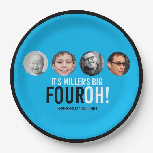Blauw 40e Vier OH! foto veertigste verjaardagsfees Papieren Bordje (Voorkant)