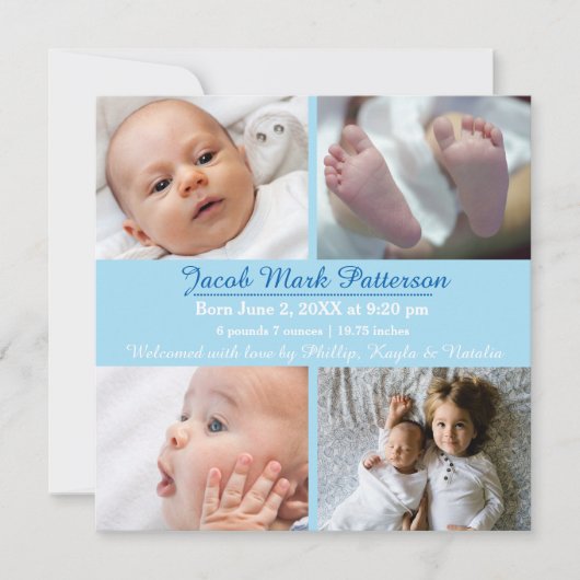 Blauw 4 Foto's - Aankondiging geboorte (Voorkant)