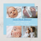 Blauw 4 foto's - Geboorteaankondiging Aankondiging (Voorkant / Achterkant)