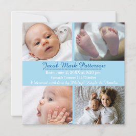 Blauw 4 foto's - Geboorteaankondiging Aankondiging