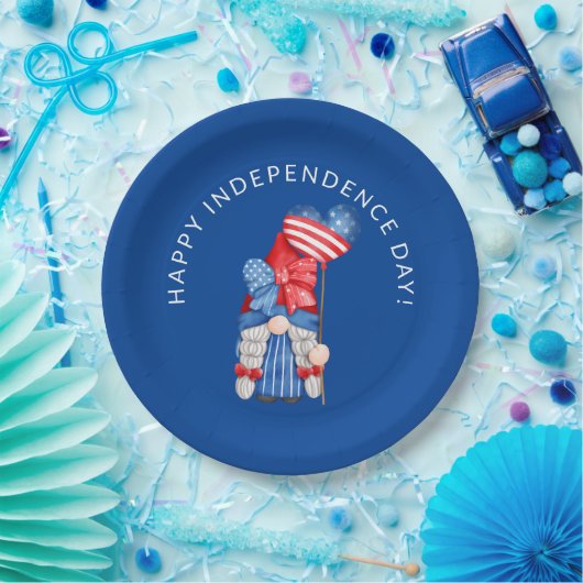 Blauw 4 juli Gnome Independence Day Pape Papieren Bordje (Feest)