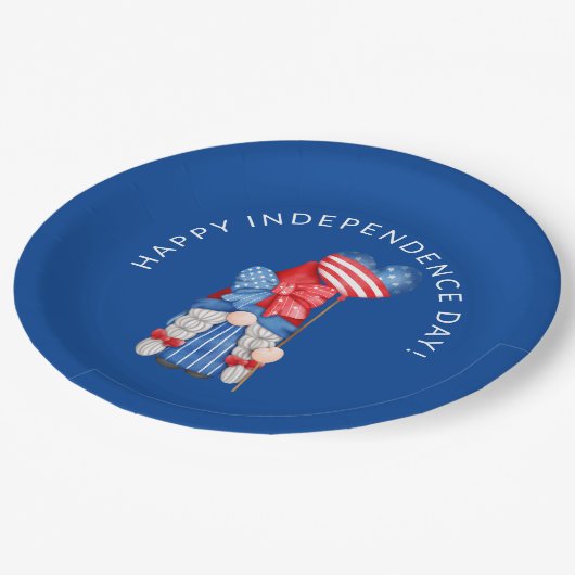 Blauw 4 juli Gnome Independence Day Pape Papieren Bordje (Gekanteld)