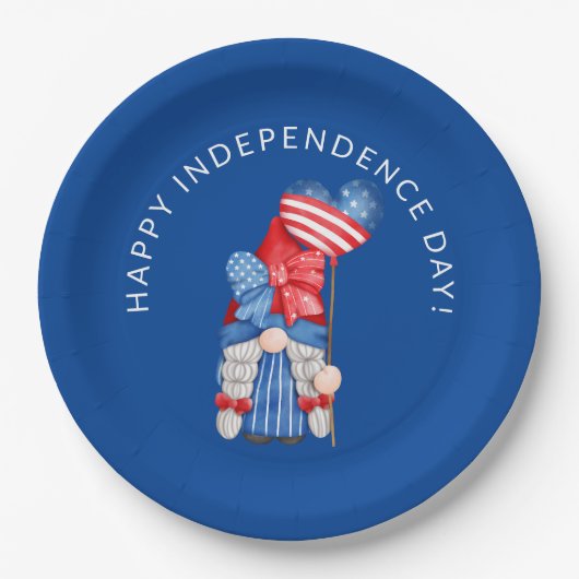 Blauw 4 juli Gnome Independence Day Pape Papieren Bordje (Voorkant)