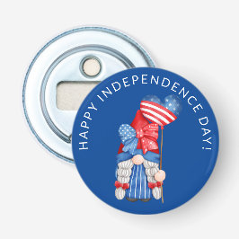 Blauw 4 juli Gnome Independence Day Party Button Flesopener