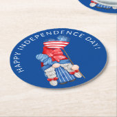 Blauw 4 juli Gnome Independence Day Party Ronde Kartonnen Onderzetter (Gebogen)