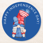 Blauw 4 juli Gnome Independence Day Party Ronde Kartonnen Onderzetter (Voorkant)