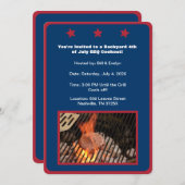 Blauw 4 juli Hamburger Barbecue Uitnodiging (Voorkant / Achterkant)