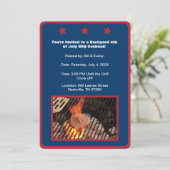 Blauw 4 juli Hamburger Barbecue Uitnodiging (Staand voorkant)