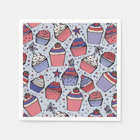 Blauw 4 juli Rood wit en blauw patriottische cupca Servet (Voorkant)