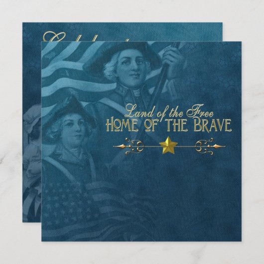 Blauw 4 juli Uitnodigingen (Voorkant / Achterkant)