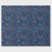 Blauw 4 juli vuurwerk cadeaupapier (Vlak)