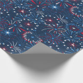 Blauw 4 juli vuurwerk cadeaupapier (Hoek)